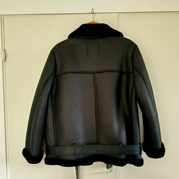ZARA Faux Shearling Moto Jacket - sz Large - Picture 6 of 7